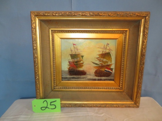 VINTAGE OIL PAINTING OF SHIPS