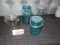 3 PCS. BLUE JARS & 1 CLEAR JAR W/ LID