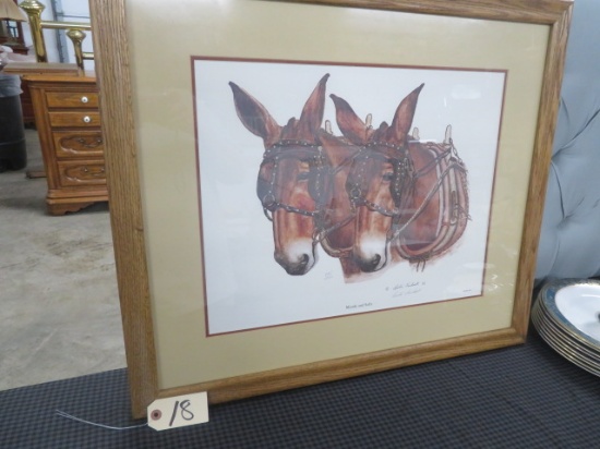 FRAMED PRINT OF MULES "MAUDE & SALLY" BY LESLIE VANHOOK