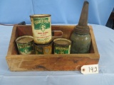 SMALL WOODEN TOOL TRAY W/ SNUFF TINS