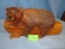 WOODEN CARVED  BEAR ON LOG  24 X 13