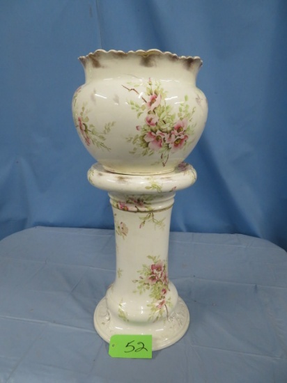 BEAUTIFUL HAND PAINTED URN ON STAND 3 PC. SET
