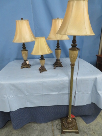 FLOOR LAMP & 3 MATCHING TABLE LAMPS