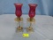 PAIR OF RED CHANDELIER LAMPS W/ GLASS PRISMS