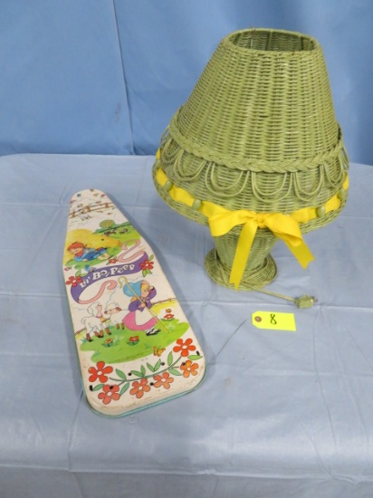 WOLVERINE TOY CO. "LIL" BO PEEP CHILDS IRONING BD & GREEN WICKER LAMP