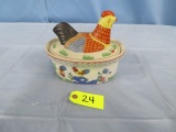 ROOSTER ON NEST DISH