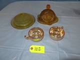 MISC. AMBER & ROSE GLASS DISHES