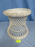 SMALL WHITE WICKER SIDE TABLE