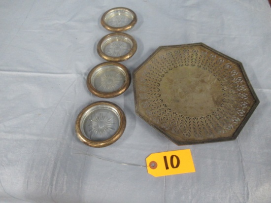 SILVER PLATED COASTERS W/ TRAY