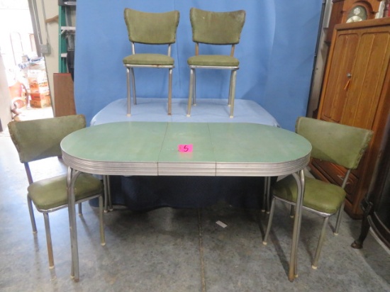 GREEN 1950'S PORCELAIN TOP TABLE & CHAIRS  59 X 30 X 31