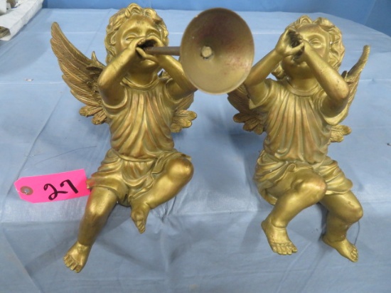 2 ANGEL FIGURINES- 1 MISSING HORN