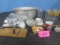 PORCELAIN PAN W/ COOKIE CUTTERS, GLASS BABY BOTTLES, LADLE & MISC. UTENSILS