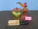 TOBACCO JAR W/ PIPE & MAGNETIC PIPE HOLDER