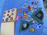 MIXED LOT OF MILITARY & BOYSCOUT PATCHES  14 PAGES IN ALBUM      UT