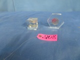 2 GLASS PAPER WEIGHTS- DIMES & IKE DOLLAR