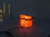 LIGHTED ROCK PC IN METAL BASKET