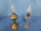 2 OIL LAMPS - ONE BRASS, ONE GLASS