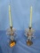 PAIR OF METAL AND GLASS CANDLE HOLDERS  12