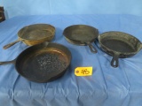 4 CAST IRON  FRYING PANS- NO MARKINGS