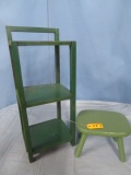 GREEN PLANTER STAND & STOOL