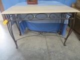 STONE TOP SOFA TABLE WITH METAL BASE