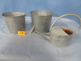2 METAL PAILS & WATERING CAN