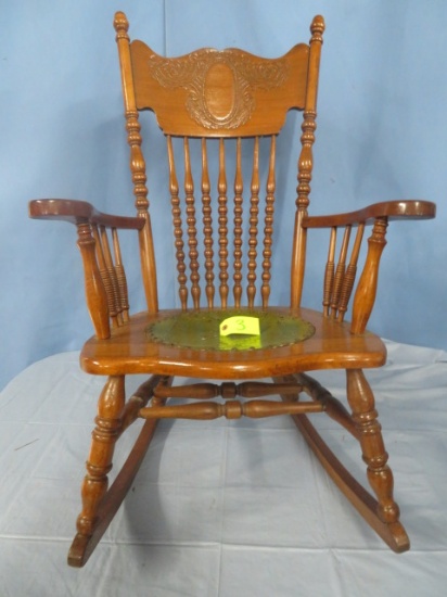 PRESS BACK ROCKING CHAIR W/ LEATHER INSET