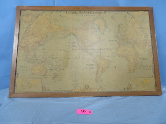 THE WORLD MAP FRAMED  42 X 27- NO GLASS