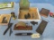 MISC.LOT OF TOOLS, CIGARETTE ROLLER, MAIL BOX, BABY SHOES