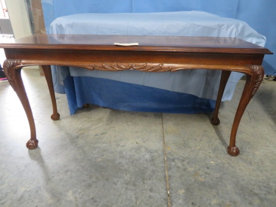 LANE WINDOW TABLE SERIAL # 2988270 W/ BALL & CLAW FT & GLASS TOP  54 X 18 X 26T