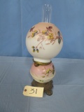 HAND PAINTED OIL LAMP W/ HAND PAINTED SHADE