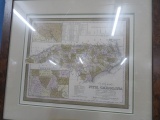 FRAMED MAP OF NORTH CAROLINA 24 X 19
