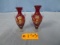 PAIR OF CRANBERRY VASES W/ HANDPAINTED COLONIAL FIGURES  6