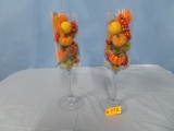 2 TALL GLASS CONTAINERS W/ PUMPKINS