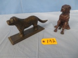 2 METAL DOG STATUES