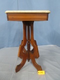 MARBLE TOP WALNUT TABLE  18 X 15 X 28T