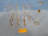 11 PCS. GOLD STEMWARE WINE GLASSES & BUDVASE