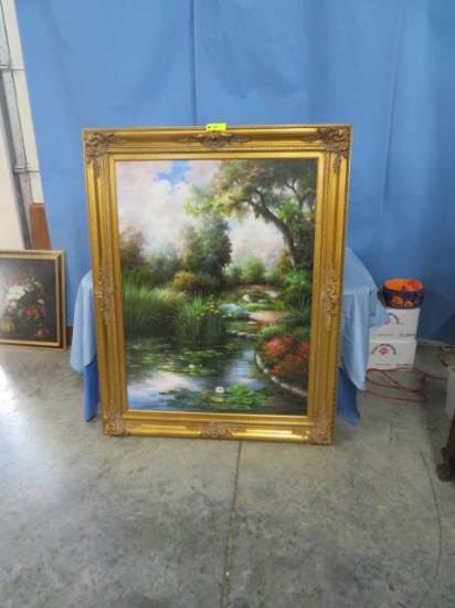 OIL PAINTING OF LILY POND  58 X 45