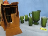 Green carnival pitcher & cups
