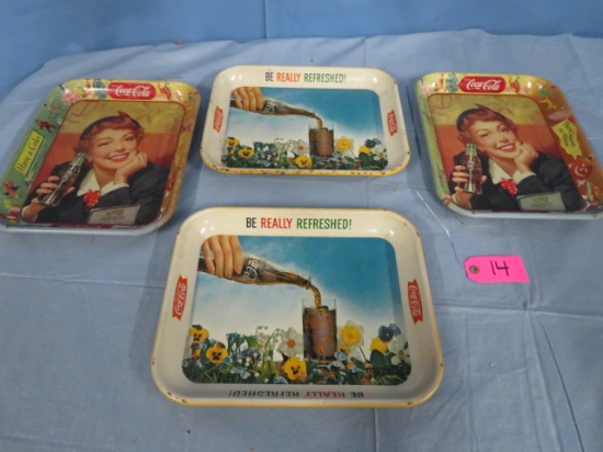 4 VINTAGE COCA COLA METAL TRAYS