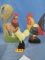 3 WOODEN ROOSTER FIGURINES