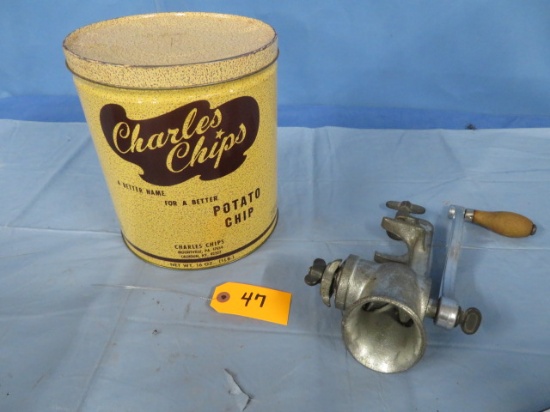 CHARLES CHIPS CAN & MEAT GRINDER