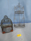 METAL BIRD CAGE & METAL BATHROOM SHELF