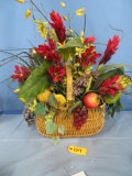 LARGE FLORAL ARRANGEMENT W/ FRUIT IN BASKET