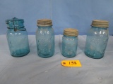 4 BLUE BALL JARS W/ LIDS