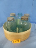 LRG. BLUE BALL JARS IN CHEESE BOX