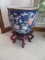 ORIENTAL URN W/ HAND PAINTED GOLD FISH INSIDE ON WOODEN STAND- URN 16