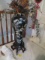 TALL BLACK PORCELAIN VASE W/ MOTHER OF PEARL AND WOODEN STAND