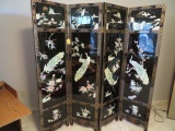 BEAUTIFUL  ORIENTAL LACQUERED 4 PANEL FOLDING SCREEN WITH MOTHER OF PEARL- EACH PANEL IS 17-1/2