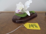 PORCELAIN FLOWER ON WOODEN STAND